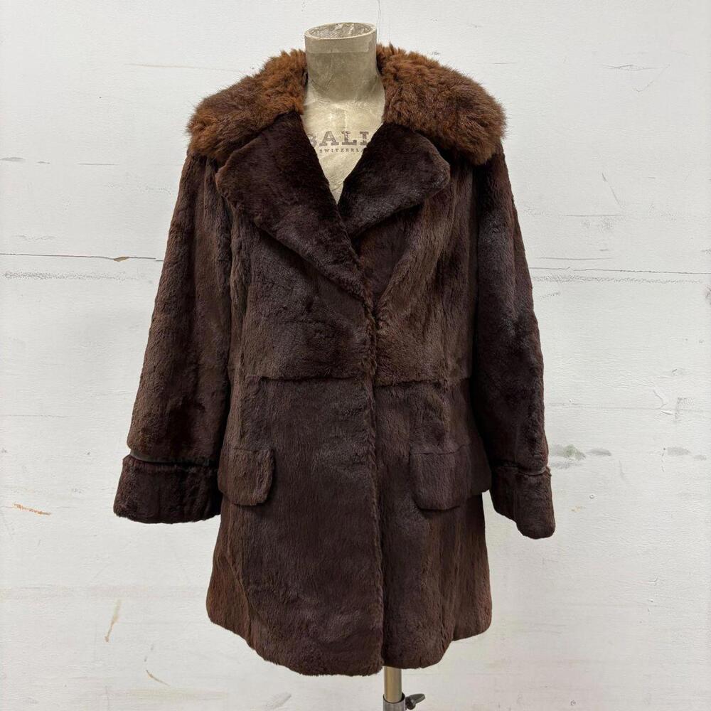 Vintage Chocolate Brown Rabbit or Nutria Real Fur Coat - Picture 1 of 6